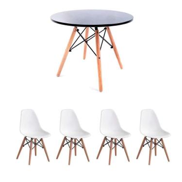 Imagem de conjunto de mesa infantil well preta com 4 cadeiras eames branca