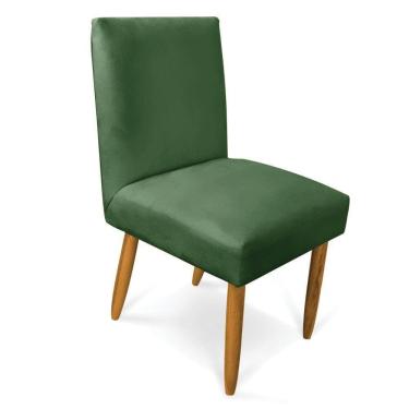 Imagem de Cadeira De Jantar Carol Veludo Verde Pés Palito Castanho - D`rossi