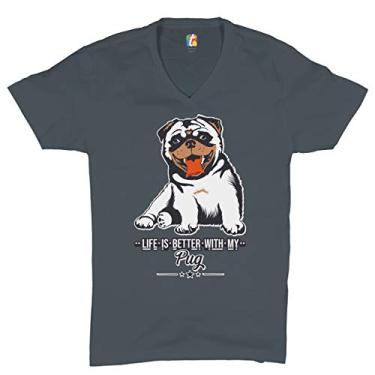 Imagem de Camiseta Life is Better with My Pug gola V fofa animal de estimação adorável camiseta de raça de cachorro, Carvão, G