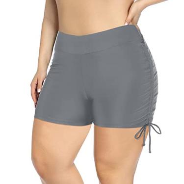 Imagem de Short de banho feminino plus size calcinha de biquíni cintura alta controle de barriga modesto maiô atrevido gordinho, Cinza, GG