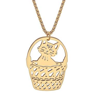 Imagem de DALANE Colar de aço inoxidável com pingente banhado a ouro 18 k Fahsion, para mulheres, meninas, gatos, presentes, Medium, Aço inoxidável, Sem Pedra Preciosa
