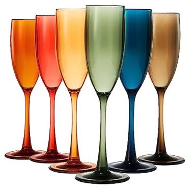 Imagem de Acrílico de plástico estilo europeu, taças de champanhe | Conjunto de 6 | Copos coloridos reutilizáveis para torrar, 100% Tritan, 141,7 g, lavável na lava-louças, plástico livre de BPA, perfeito para
