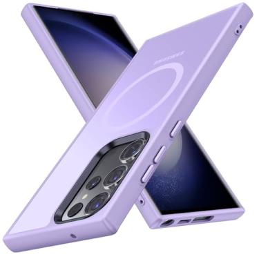 Imagem de YSLBWLE Capa magnética para Galaxy S22 Ultra, [compatível com magnético], [proteção contra quedas de grau militar de 3,5 m] Capa protetora fina translúcida fosca, TPU + PC, capa protetora de luxo para