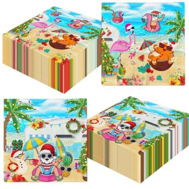 Imagem de 40 peças de guardanapos de decoração de Natal de verão praia havaiano Papai Noel guardanapos de papel para piscina, Havaí, Mele Kalikimaka, decorações tropicais de festa de luau de Natal