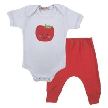 Imagem de Conjunto Body Manga Curta Bordado Maçã e Calça Suedine Mijão Culote - Roupa Bebê Menina-Feminino
