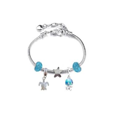Imagem de Pulseira Fundo do Mar Banhada a prata com 4 berloques - Modelo Pulseira Pandora para berloque de prata 925 (19cm, conha tartaruga)