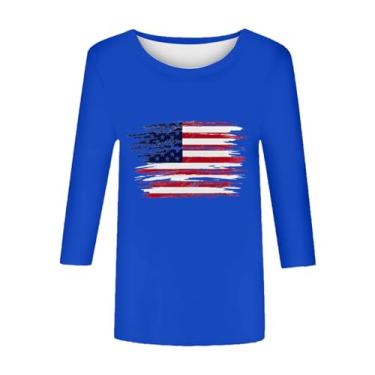 Imagem de Camiseta feminina EUA Star Stripes bandeira de 2024 manga curta confortável verão americano tamanho 12 blusas para mulheres, Azul, G