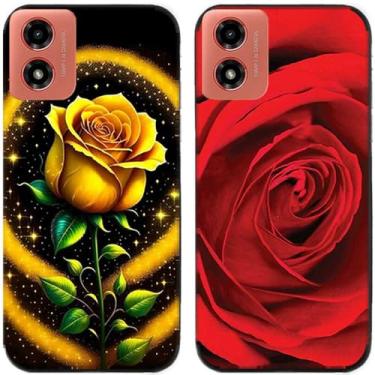 Imagem de 2 peças impressas TPU gel silicone capa de telefone traseira para Motorola Moto G04 (flor rosa)