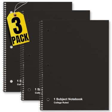 Imagem de 1InTheOffice Caderno espiral 21 x 28, caderno pautado para faculdade, 70 folhas, preto, (pacote com 3)