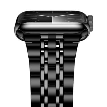 Imagem de iiteeology Pulseira de metal compatível com Apple Watch de 41 mm, 40 mm e 38 mm, pulseira de elos de aço inoxidável para Apple Watch séries 9/8/7/6-7 contas, preta