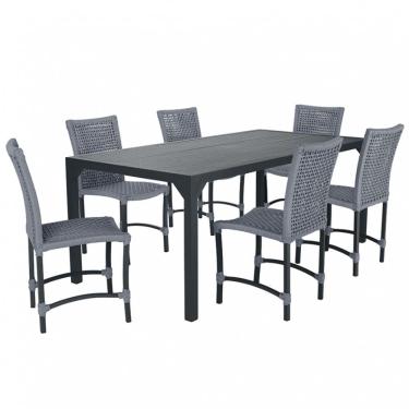 Imagem de Conjunto 6 Cadeiras Cannes Corda Náutica e Mesa Retangular Ripada 2,00m em Alumínio para Edícula, Jardim, Área, Varanda, Cozinha - Pintura Preto