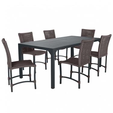 Imagem de Conjunto 6 Cadeiras Cannes Corda Náutica e Mesa Retangular Ripada 2,00m em Alumínio para Edícula, Jardim, Área, Varanda, Cozinha - Pintura Preto