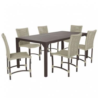 Imagem de Conjunto 6 Cadeiras Cannes Corda Náutica e Mesa Retangular Ripada 2,00m em Alumínio para Edícula, Jardim, Área, Varanda, Cozinha - Pintura Marrom