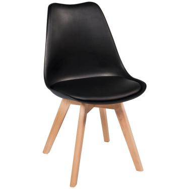 Imagem de Cadeira Charles Eames Leda Luisa Saarinen Design Wood Estofada Base Madeira - Preta