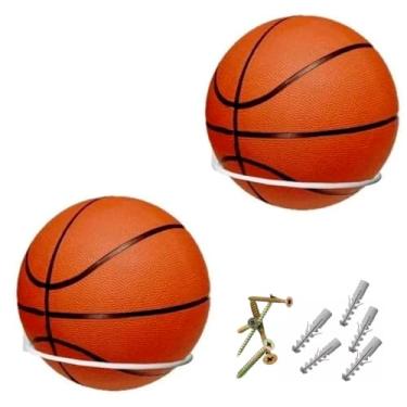 Imagem de Kit 02 Suporte Bola Futebol Basquete Vôlei 16x16cm Aço Reforçado Branco + Parafusos e Buchas