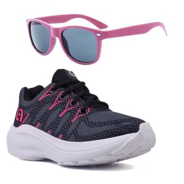 Imagem de Tenis Infantil De Amarrar Meninas Leve Desenhos LIGHT + Oculos Cor:Preto;Tamanho:31