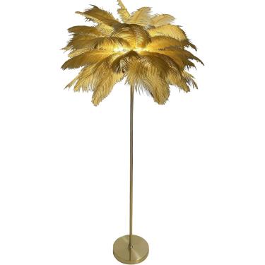Imagem de Abajur de pena de avestruz, abajur de pena de avestruz natural abajur de pé de 160 cm de altura para quarto, luz de pena branca funky luminária de chão dourada abajur de quarto de menina par
