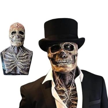 Imagem de LittleVoleSherry Halloween Skull Mask Scary Full Head Latex Skeleton Mask Moving Jaw,Creepy Biochemical Bare Brain Mask Halloween Decorations (without Hat)