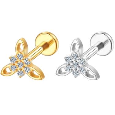 Imagem de LOMISS Piercing Helix Conch Piercing Orelha Titanio Piercing Nariz Piercing Labret Tragus Zircônia (Dourado)