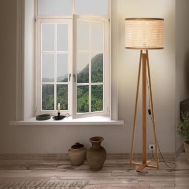 Imagem de Luminaria De Chao Abajur Pes De Ferro Com Madeira