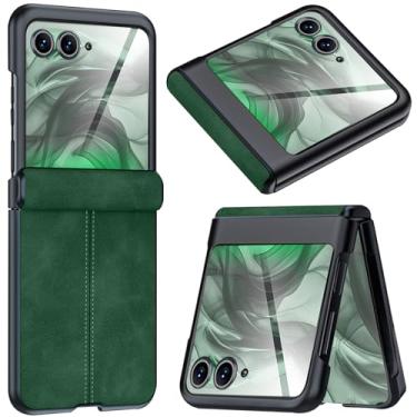 Imagem de NINKI Capa para Motorola Razr 2024 Plus com dobradiça, capa de couro para Moto Razr 2024 Plus, protetor de tela, resistente a arranhões, capa fosca de couro fino para Moto Razr 50 Ultra verde