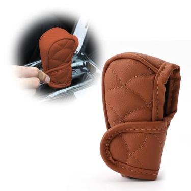 Imagem de Capa de mudança de marcha de carro - Protetor de botão de câmbio de couro PU à prova d'água, ajuste universal para veículos automáticos manuais, acessórios interiores de carro (marrom)