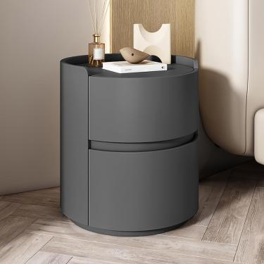 Imagem de Mesa de cabeceira branca de madeira maciça para quarto moderno e minimalista Mesa de cabeceira redonda com gavetas de armazenamento Mesa lateral para quarto Cômoda Mesa de cabeceira de madei