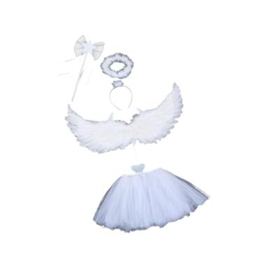 Imagem de YIJU Fantasias de anjo para meninas, conjunto de fantasias infantis de demônio para dramatização e performance no palco, Branco