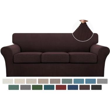 Imagem de Turquoize 4 capas de sofá para sofá de 3 almofadas, capa de sofá macia para cães - capas de sofá laváveis com 3 capas de almofada individuais, tecido jacquard grosso (3 almofadas de sofá, marrom)