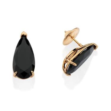 Imagem de Brincos rommanel banhado ouro 3x 24k 18k e 22k feminino grande pedra c