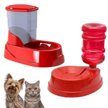Imagem de Comedouro Bebedouro Automático 500g 500ml Vermelho Para Cães e Gatos D