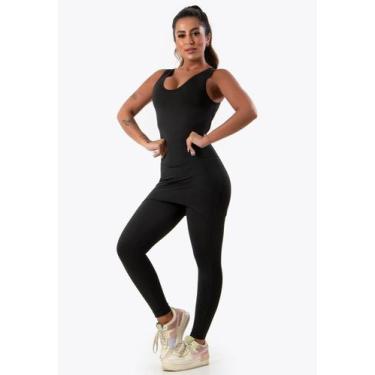 Imagem de Macacão Feminino Longo Com Saia Tapa Bumbum Fitness - blees, Preto, G
