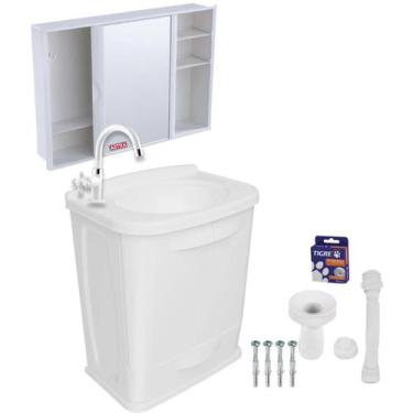 Imagem de Kit Gabinete Banheiro Plástico Pvc Lavatório Branco Astra com Armário 