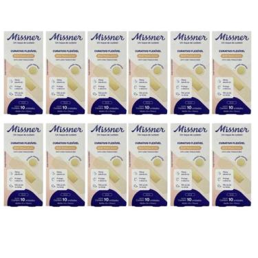 Imagem de Kit 12 Curativo Flexível Bege 1,9cm X 7,5cm 10Un - Missner