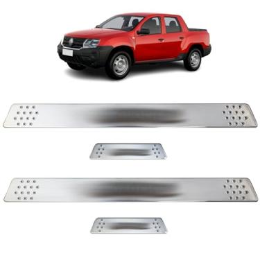 Imagem de Jogo de Soleira Cromado Escovado Porta Lateral Personalizado Para Duster Oroch 2016 2017 2018 2019 2020 2021 2022 2023 2024 Aplique com Antiderrapante nas Laterais
