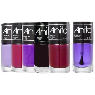 Imagem de Kit 5 Esmaltes Tons de Roxo + Top Brilho 10ml Anita