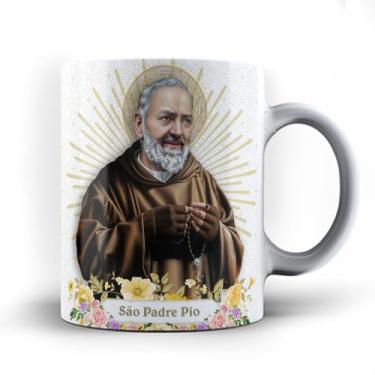 Imagem de Caneca Xicara porcelana Fé São Padre Pio 24 (Amarela)