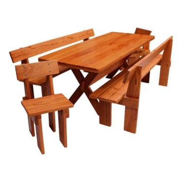 Imagem de Conjunto Mesa Rústica 2m 2 Bancos e 2 Cadeiras Madeira Maciça Angelim 