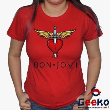 Imagem de Baby Look Bon Jovi 100% Algodão Diversas Cores - Rock - Geeko, Vermelh