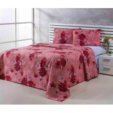 Imagem de Cobre Leito Viuva 203x120x30 3peça Tecido Pique Flor Vermelh - THAIS E