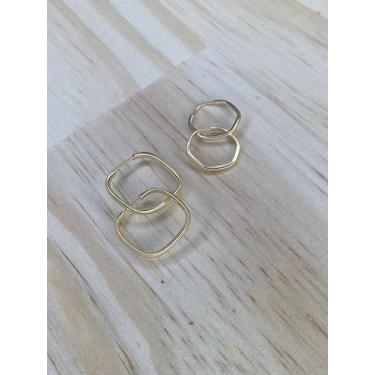 Imagem de Dupla Argola Sextavado Alongado e Quadrado Ouro 18k - casadasjoiasonli
