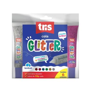 Imagem de Cola Glitter Tris Com 6 Unidades 33g Cada Com Bico Dosador