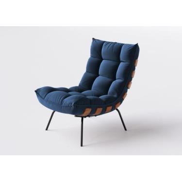 Imagem de Poltrona Costela Para Sala Decorativa Em Suede Azul - Home Mobily - Po