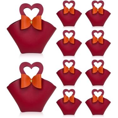 Imagem de Pacote com 10 mini caixas de presente de couro PU com alça, caixa de lembrancinha pequena de couro reutilizável, mini bolsa de mão requintada para casamento, chá de panela, batismo, chá de bebê,