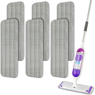 Imagem de Pacote com 6 almofadas de esfregão reutilizáveis compatíveis com Swiffer PowerMop, refil de esfregão de microfibra de 33 a 38 cm, refis laváveis na máquina, adequadas para todos os tipos de piso