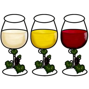 Imagem de 3 peças de taças de vinho decorações de parede de madeira vermelha branca amarela taças de vinho artes de parede taças de vinho vintage decorações de parede para decoração de parede de casa cozinha