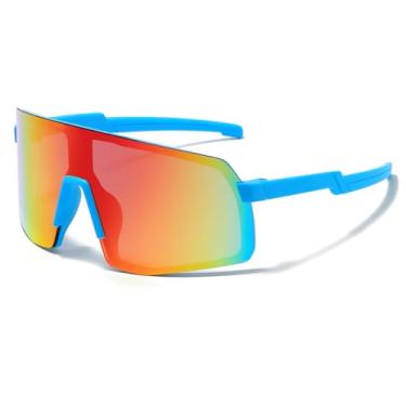 Imagem de NIDOVIX Óculos de sol de beisebol infantil para meninas e meninos de 2 a 12 anos, óculos de sol de beisebol UV400 óculos de sol esportivos para ciclismo, 04 Azul/Vermelho espelhado, lenswidth