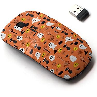 Imagem de Mouse sem fio de 2,4 G com design de padrão fofo para todos os laptops e desktops com nano receptor - Halloween Ghost