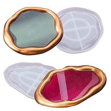Imagem de 2 moldes de bandeja grande com borda oval de silicone para resina epóxi em forma de nuvem, bandeja de bugigangas para joias, pratos, velas, para arte de resina, concreto, argila polímera, artesanato, decoração de mesa de casa