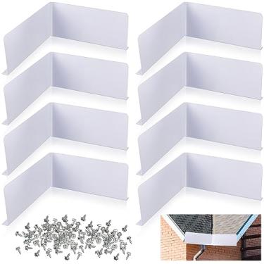 Imagem de 8 peças de protetores contra respingos Gutter Valley 39 x 9,5 x 0,59 cm, desviador de telhado reto dobrável para chuva com 80 parafusos correspondentes para canto de telhado residencial de casa,